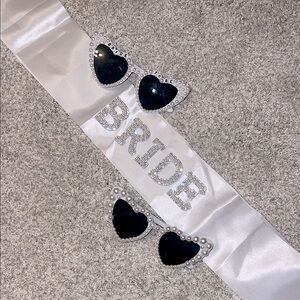 Heart-Shaped Bride Sunglasses with Pearls + Bride Sash